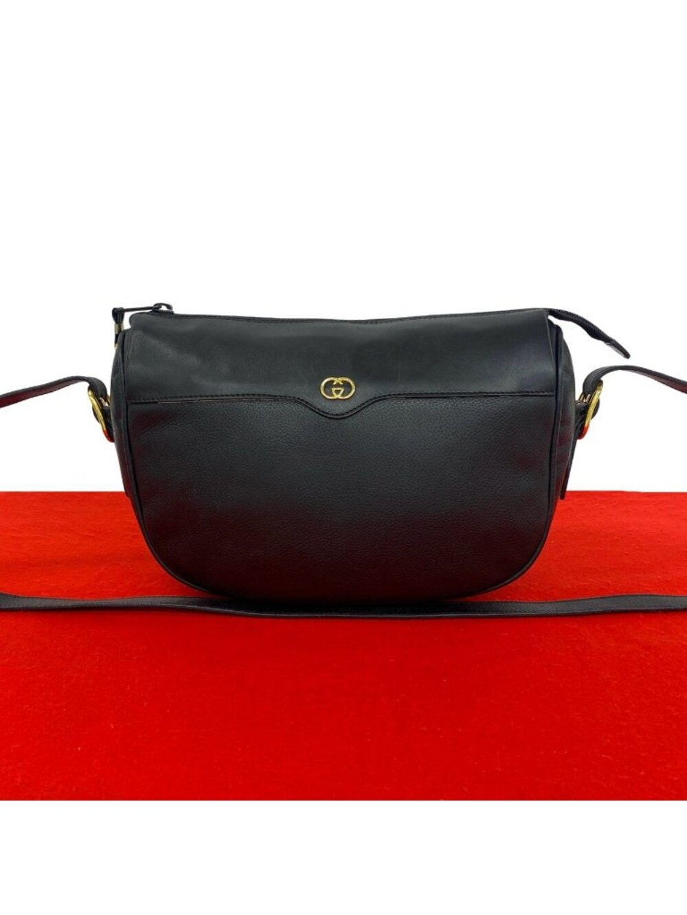 Gucci Vintage GG Logo Leather Shoulder Bag Pochette Crossbody Black - Picture 1 of 9